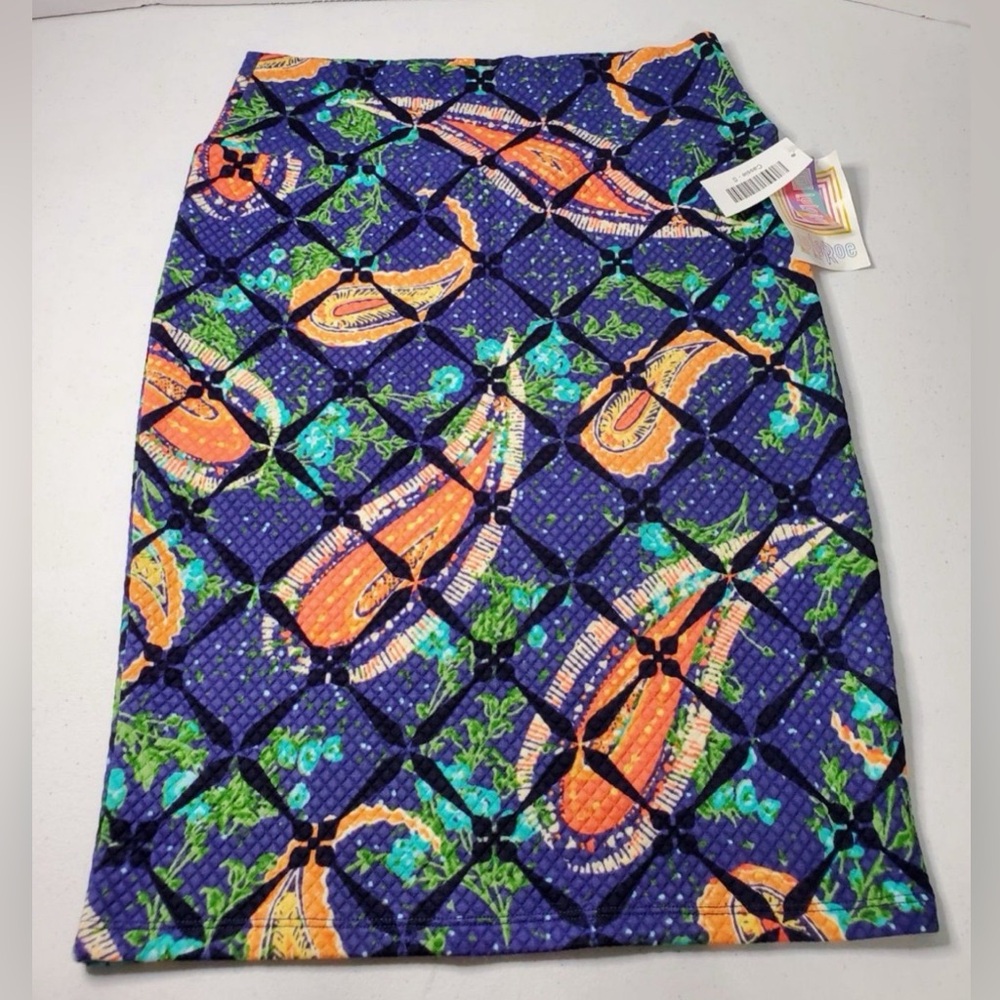 Lularoe Skirt Women S Purple Orange w/ Paisley Cassie Quilted Pencil Skirt NEW